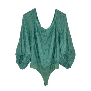 ee:some NWT No Excuses Teal Surpluses Sleeve Off Shoulder Bodysuit sz L